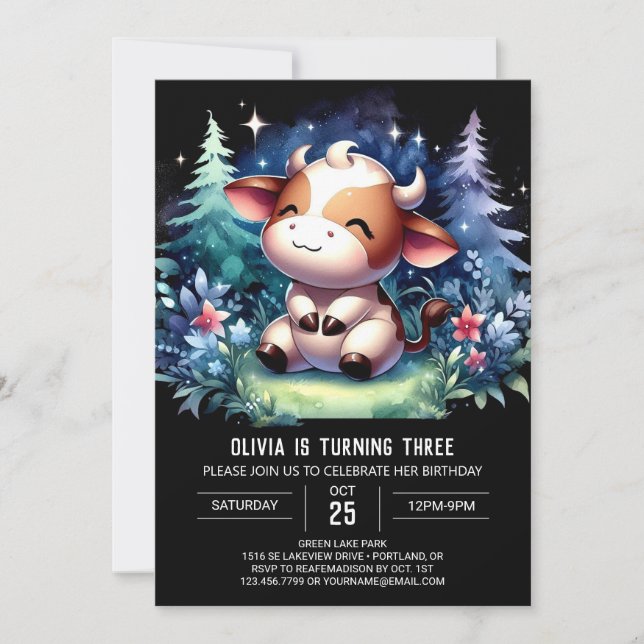 Pastel Children Cow Birthday Inbjudningar (Framsida)