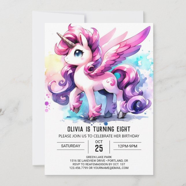 Pastel Children Horse Birthday Inbjudningar (Framsida)