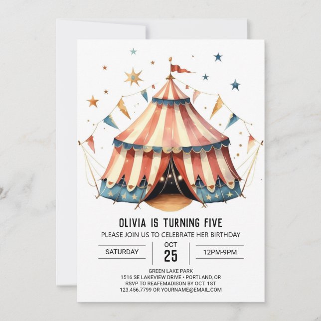 Pastel Children's Magic Circus Birthday Inbjudningar (Framsida)