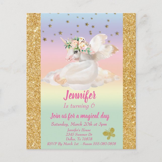 Pastel Child's Guld Unicorn Pegasus Rainbow budget (Framsida)