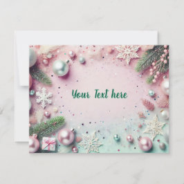 Pastel Christmas Glitter Background with Ornaments Julkort