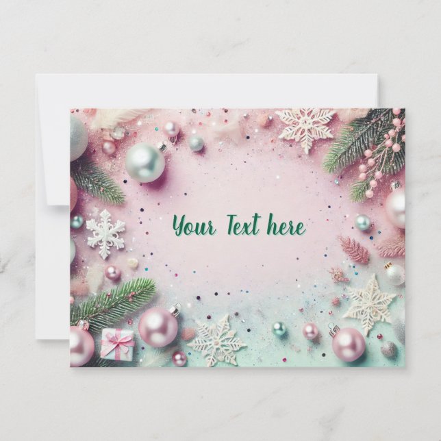Pastel Christmas Glitter Background with Ornaments Julkort (Framsida)