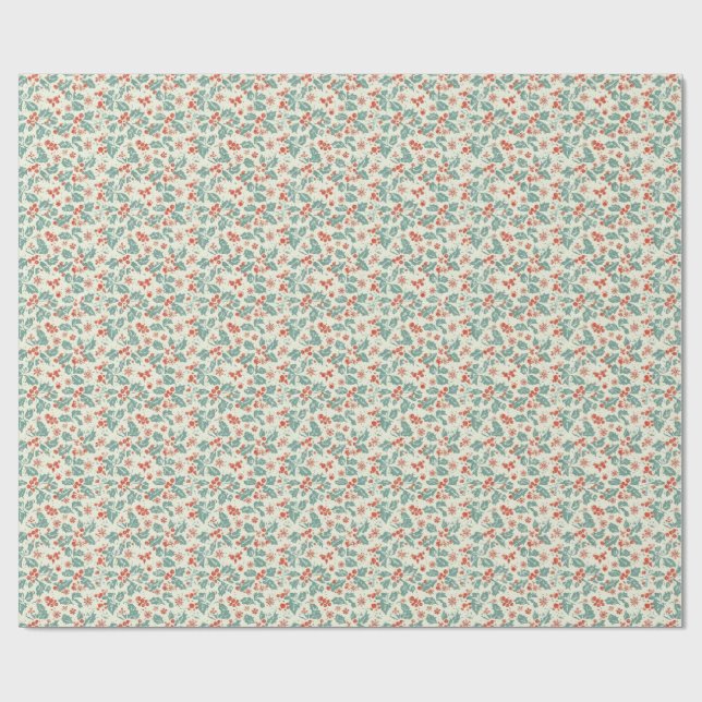 Pastel Christmas Holly & Winter Foliage Pattern Presentpapper (Platt)