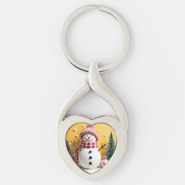 Pastel Christmas - Metal Keychain Twisted Heart Silverfärgad Nyckelring (Framsidan)