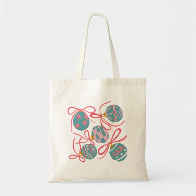 Pastel Christmas Ornaments Tote Bag Tygkasse (Framsidan)