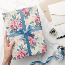 Pastel Christmas Poinsettia Holiday Pattern Presentpapper