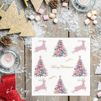 Pastel Christmas Trees and Reindeer Christmas Pappersservett