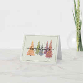 Pastel Christmas Trees “Happy Holidays” Card Tack Kort