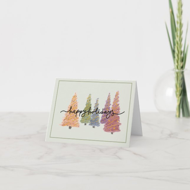 Pastel Christmas Trees “Happy Holidays” Card Tack Kort (Framsida)