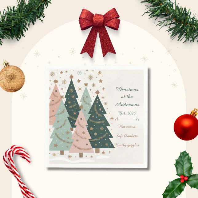 Pastel Christmas Trees Personalized Holiday Pappersservett (Skapare uppladdad)