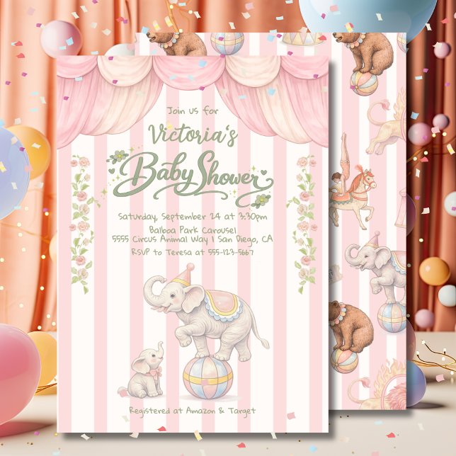 Pastel Circus Baby Shower Inbjudningar (Skapare uppladdad)