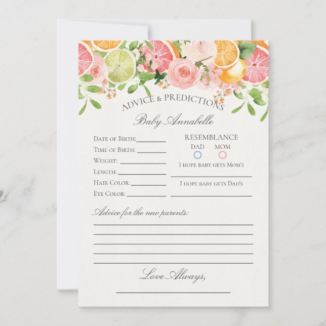Pastel Citrus Blommigt Cutie Advice for Baby Card Inbjudningar (Framsida)