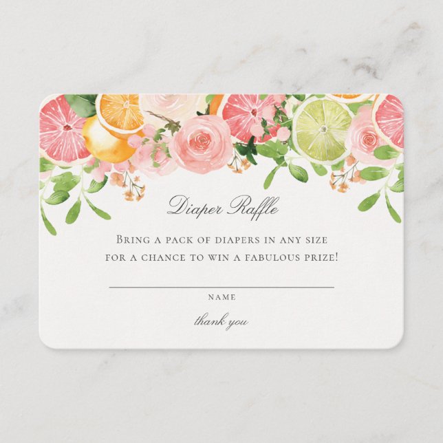 Pastel Citrus Blommigt Cutie Diaper Raffle Insert Tilläggskort (Framsida)