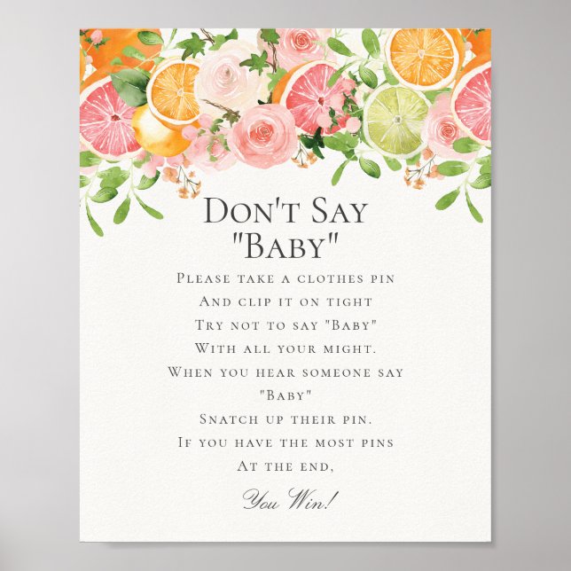 Pastel Citrus Blommigt Cutie säger inte Baby Game Poster (Framsidan)