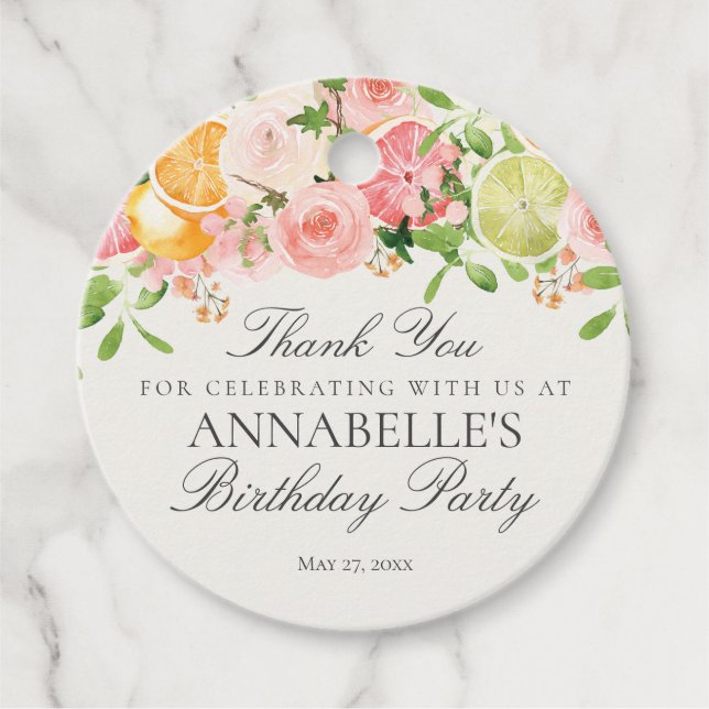 Pastel Citrus Blommigt Little Cutie Baby Shower Gåvor Etiketter (Framsida)