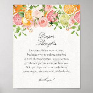 Pastel Citrus Blommigt Little Cutie Diaper Thought Poster