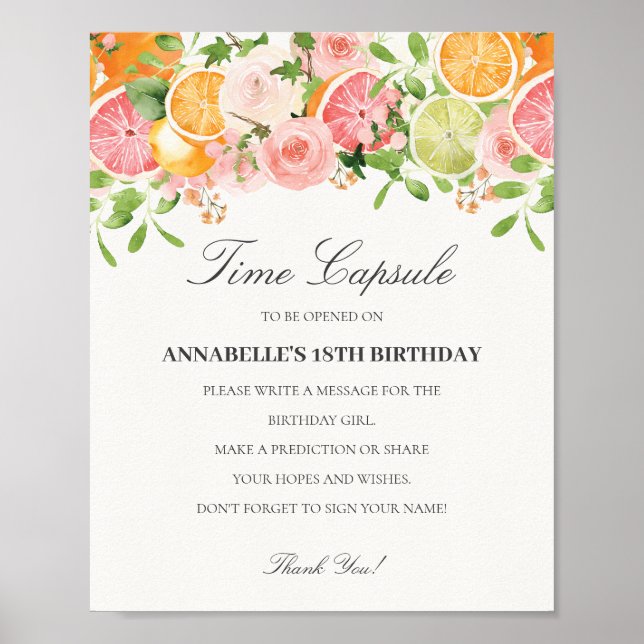 Pastel Citrus Blommigt Little Cutie Time Capsule Poster (Framsidan)