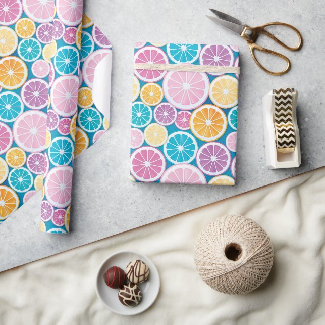 Pastel Citrus Fruit Mönster Presentpapper (Hantverk)