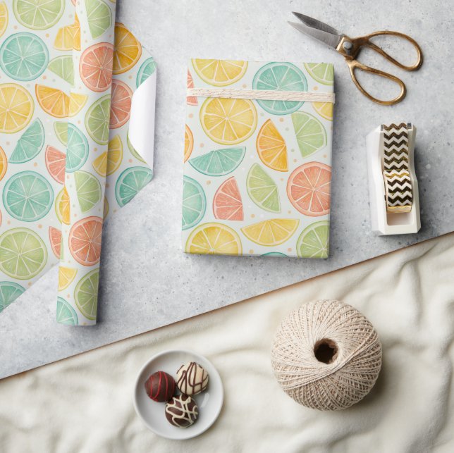 Pastel Citrus Polka Dot Gift Wrap Presentpapper (Hantverk)