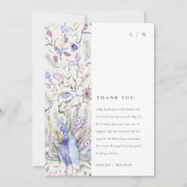 Pastel Classy Ornate Watercolor Peacock Bröllop Tack Kort