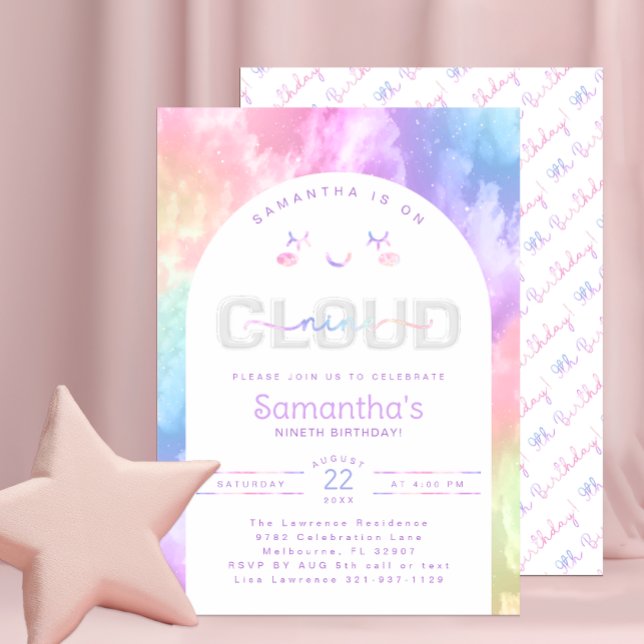 Pastel Cloud Nine 9:e födelsedagsinbjudan till fli Inbjudningar (Cloud Nine Birthday Party Invitation)