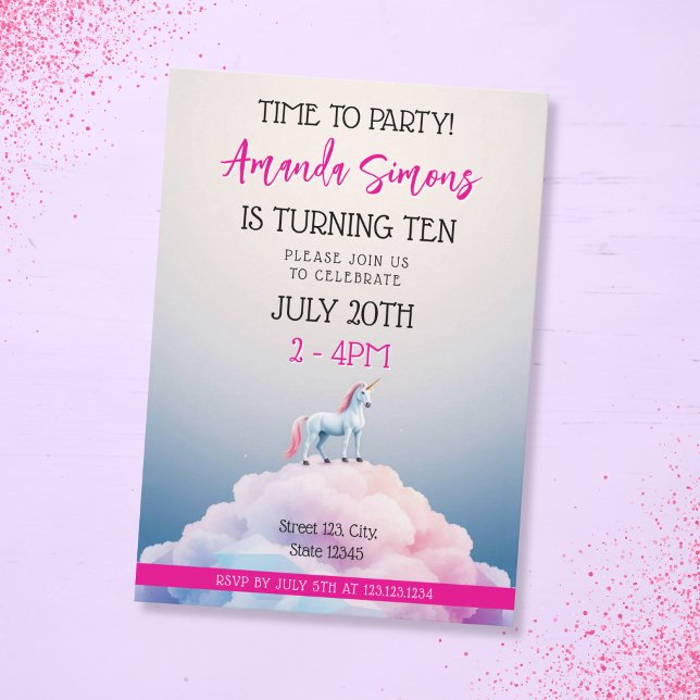 Pastel Cloud Unicorn Dreamscape Girl 10th Birthday Inbjudningar (Skapare uppladdad)