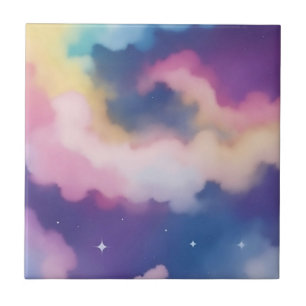 Pastel Clouds på Starry Natt Himmel Kakelplatta