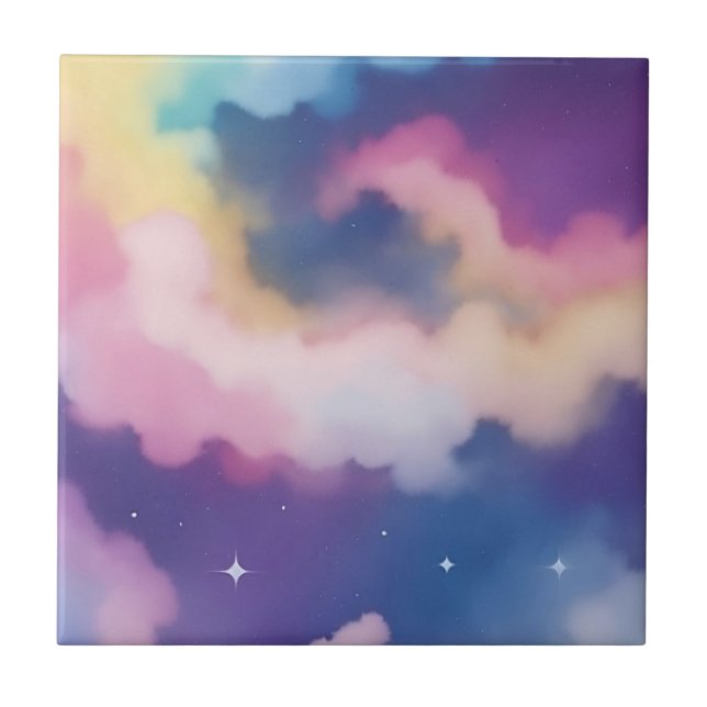 Pastel Clouds på Starry Natt Himmel Kakelplatta (Framsidan)