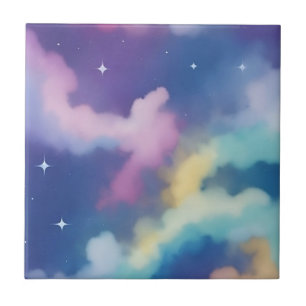 Pastel Clouds på Starry Natt Himmel Kakelplatta