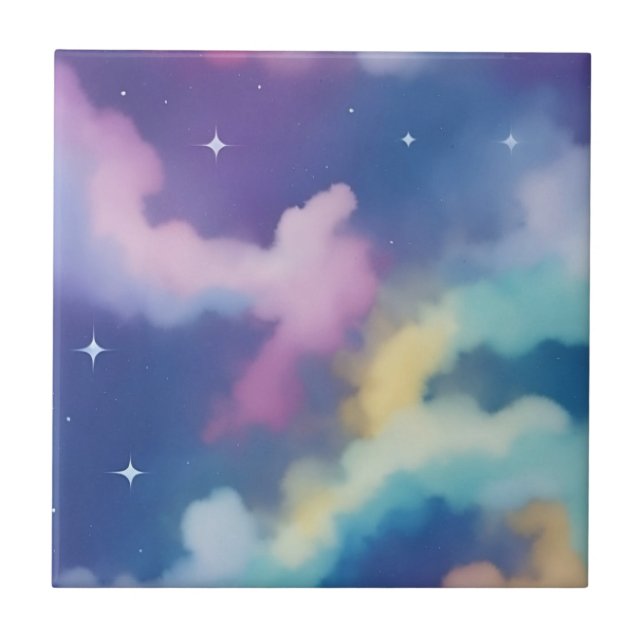 Pastel Clouds på Starry Natt Himmel Kakelplatta (Framsidan)