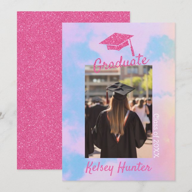 Pastel Clouds Studenten Era Älskare Rosa Glitter Meddelande (Fram/baksida)