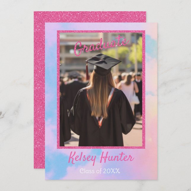 Pastel Clouds Studenten Era Älskare Rosa Glitter Meddelande (Fram/baksida)