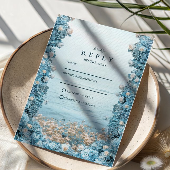 Pastel Coastal Blue Florals Wedding OSA Kort (Skapare uppladdad)