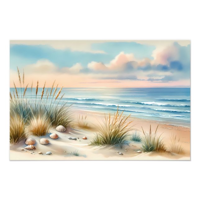 Pastel Coastal Dunes Watercolor Fototryck (Framsidan)