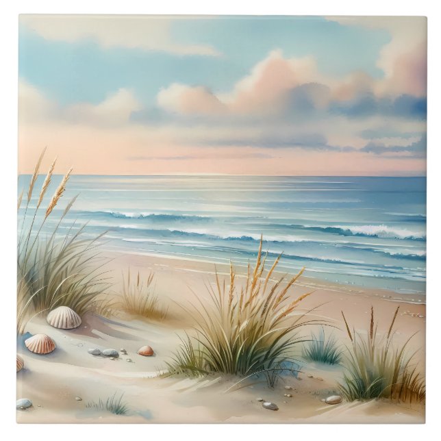 Pastel Coastal Dunes Watercolor Kakelplatta (Framsidan)