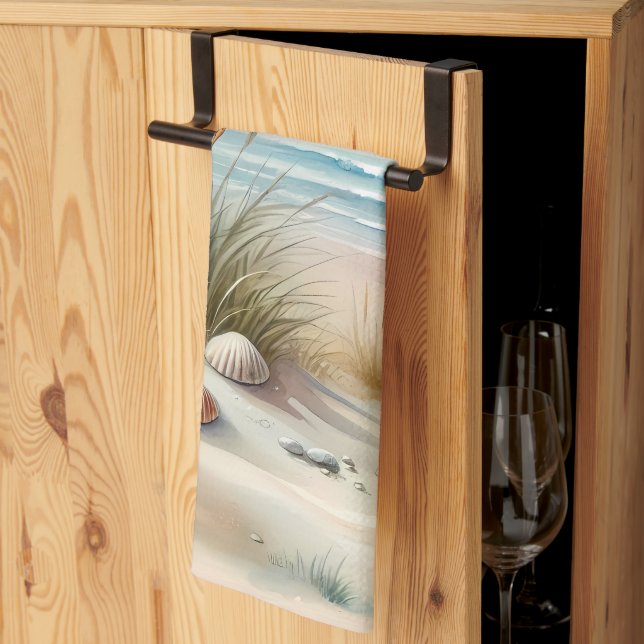 Pastel Coastal Dunes Watercolor Kökshandduk (Thirds Fold)