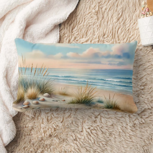 Pastel Coastal Dunes Watercolor Lumbarkudde (Filt)