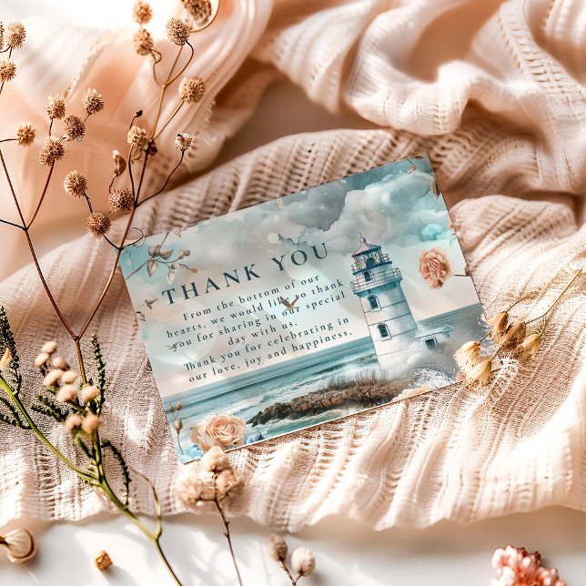 Pastel Coastal Lighthouse Ocean Wedding Tack Kort (Skapare uppladdad)