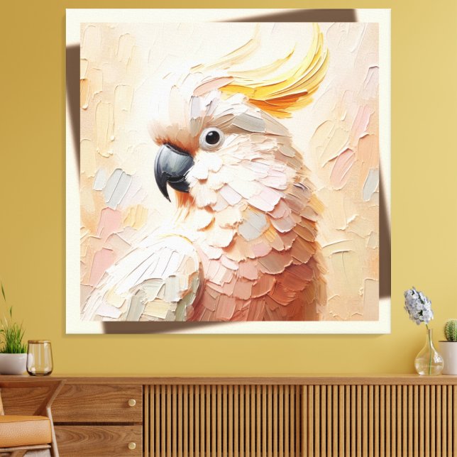 Pastel Cockatoo Impasto Canvas Art – Modern Bird  (Insitu (Vardagsrum))