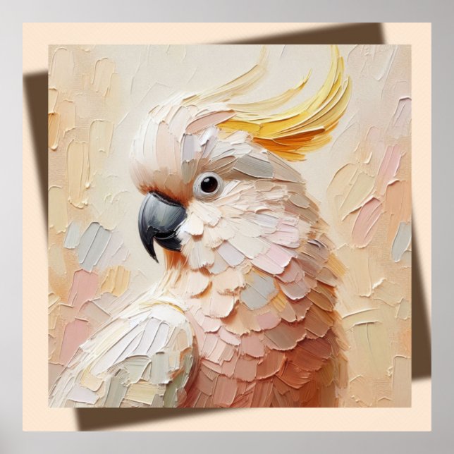 Pastel Cockatoo Poster – Modern Impasto Bird Art  (Framsidan)