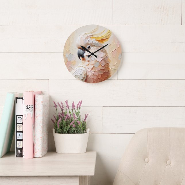 Pastel Cockatoo Wall Clock – Soft Impasto Bird Art Stor Klocka (Läsesal)