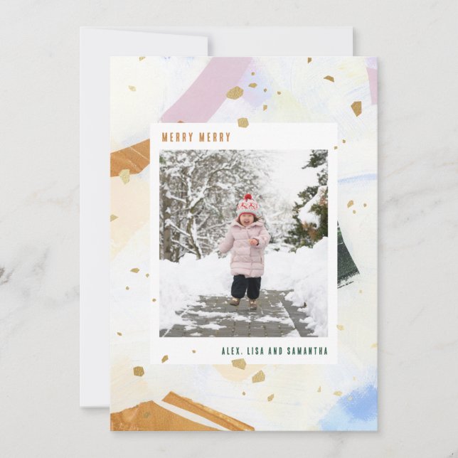Pastel Collage Artistic Holiday Photo Card Julkort (Framsida)