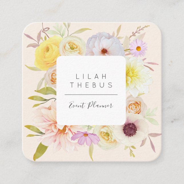 Pastel Colored Floral Square Business Card (Framsida)