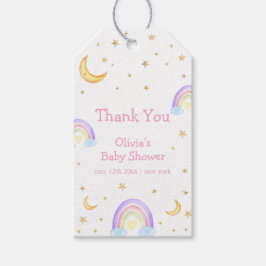 Pastel Colorful Rainbow Måne Star Baby Shower Presentetikett