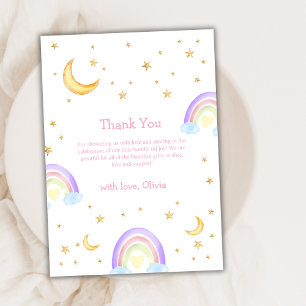 Pastel Colorful Rainbow Måne Star Baby Shower Tack Kort