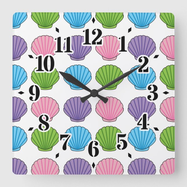 Pastel Colorful Seashell Pack Fyrkantig Klocka (Framsida)
