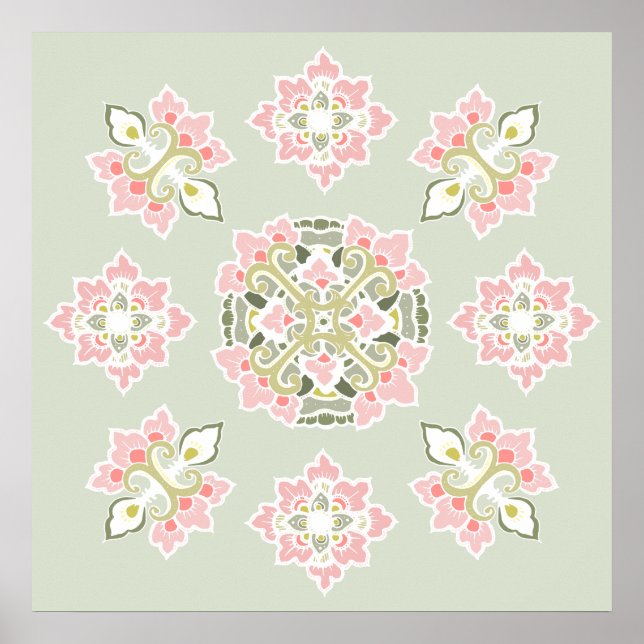 Pastel Colorful Tracery Ornament Mönster Poster (Framsidan)