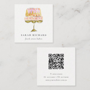 Pastel Colorful Watercolor Cake Bakery QR-kod Fyrkantigt Visitkort