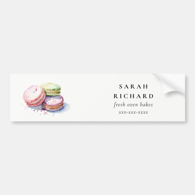 Pastel Colorful Watercolor Fransk Macarons Bakery Bildekal (Framsidan)