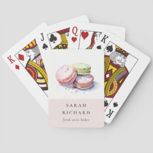 Pastel Colorful Watercolor Fransk Macarons Bakery Casinokort